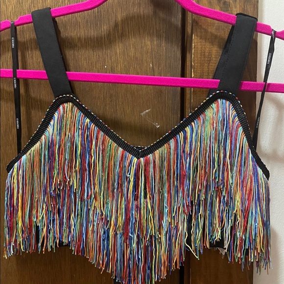 Forever 21 Tops - Fringe crop top in rainbow colors.